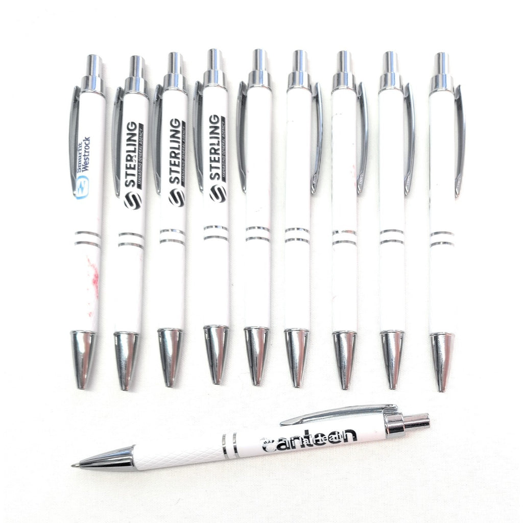 10ct Lot Soft touch Misprint Metal Cross-Grip Retractable Pens: WHITE
