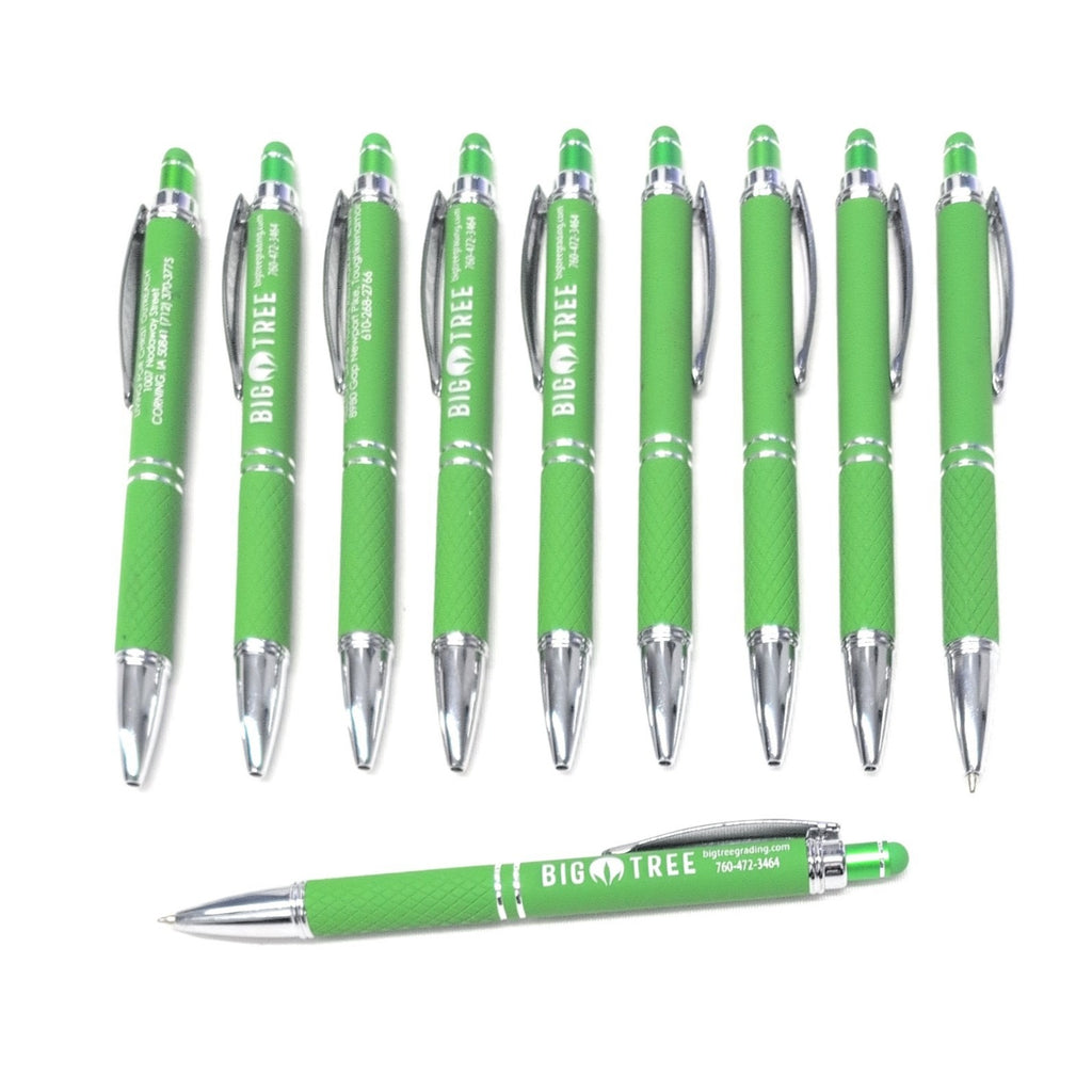 10ct Lot Misprint Metal Retractable Soft Cross-Grip Stylus Pens: GREEN