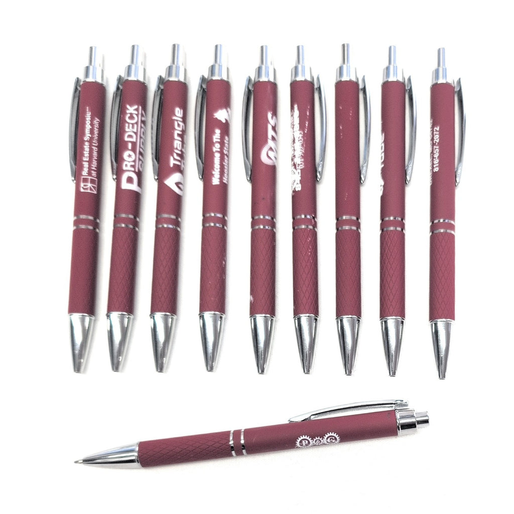 10ct Lot Soft touch Misprint Metal Cross-Grip Retractable Pens: RED MAROON