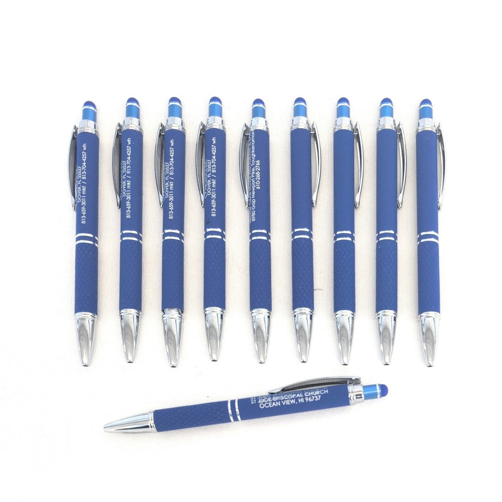 10ct Lot Misprint Metal Retractable Soft Cross-Grip Stylus Pens: ROYAL BLUE