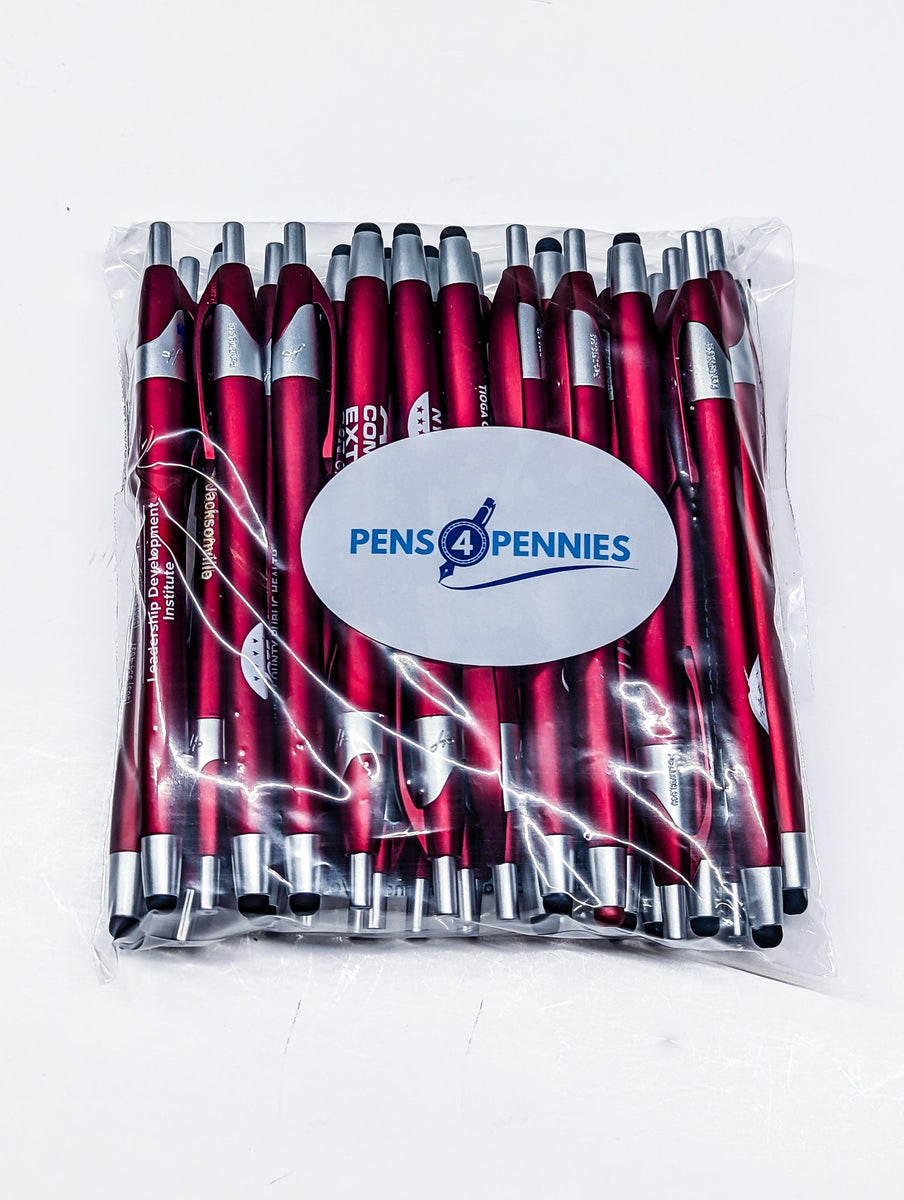 100 Lot Misprint Ink Pens With Soft Tip Stylus – Assorted Barrel Colors, Touchscreen Compatible